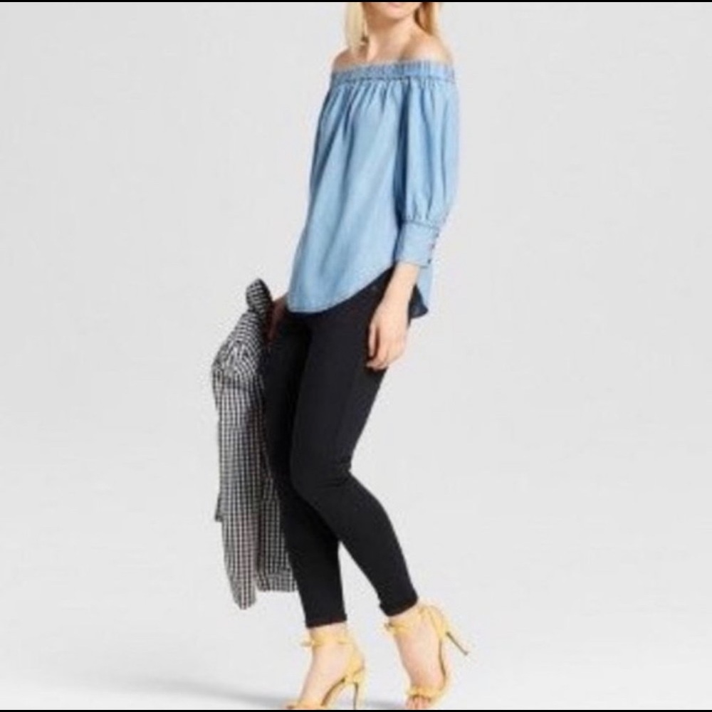 Who What Wear Chambray Off The Shoulder Top